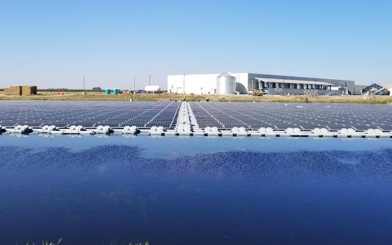 Floating Solar Array on an irrigation pond for Salad Cosmo | Sky Power Solar