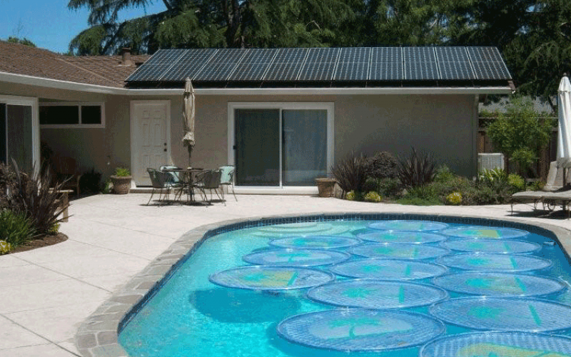 residential solar power system featuring pool