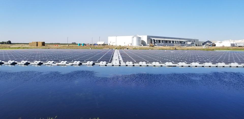 Floating Solar Array on an irrigation pond for Salad Cosmo | Sky Power Solar