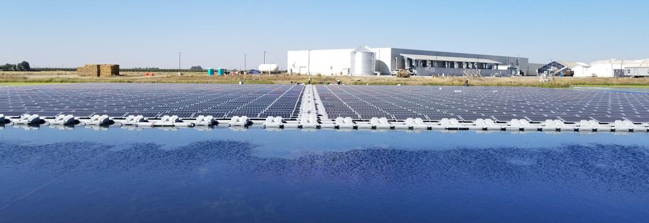Floating Solar Array on an irrigation pond for Salad Cosmo | Sky Power Solar